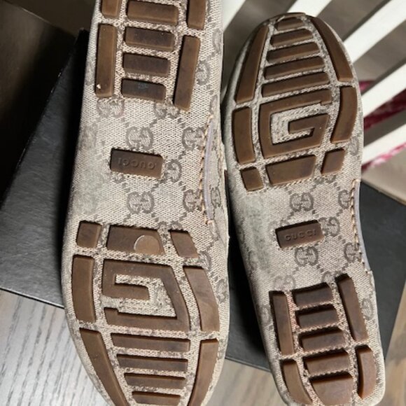 GUCCI MONOGRAM CANVAS DRIVING SHOES GROSGRAIN TRIM SIZE 8.5B - Picture 3 of 6